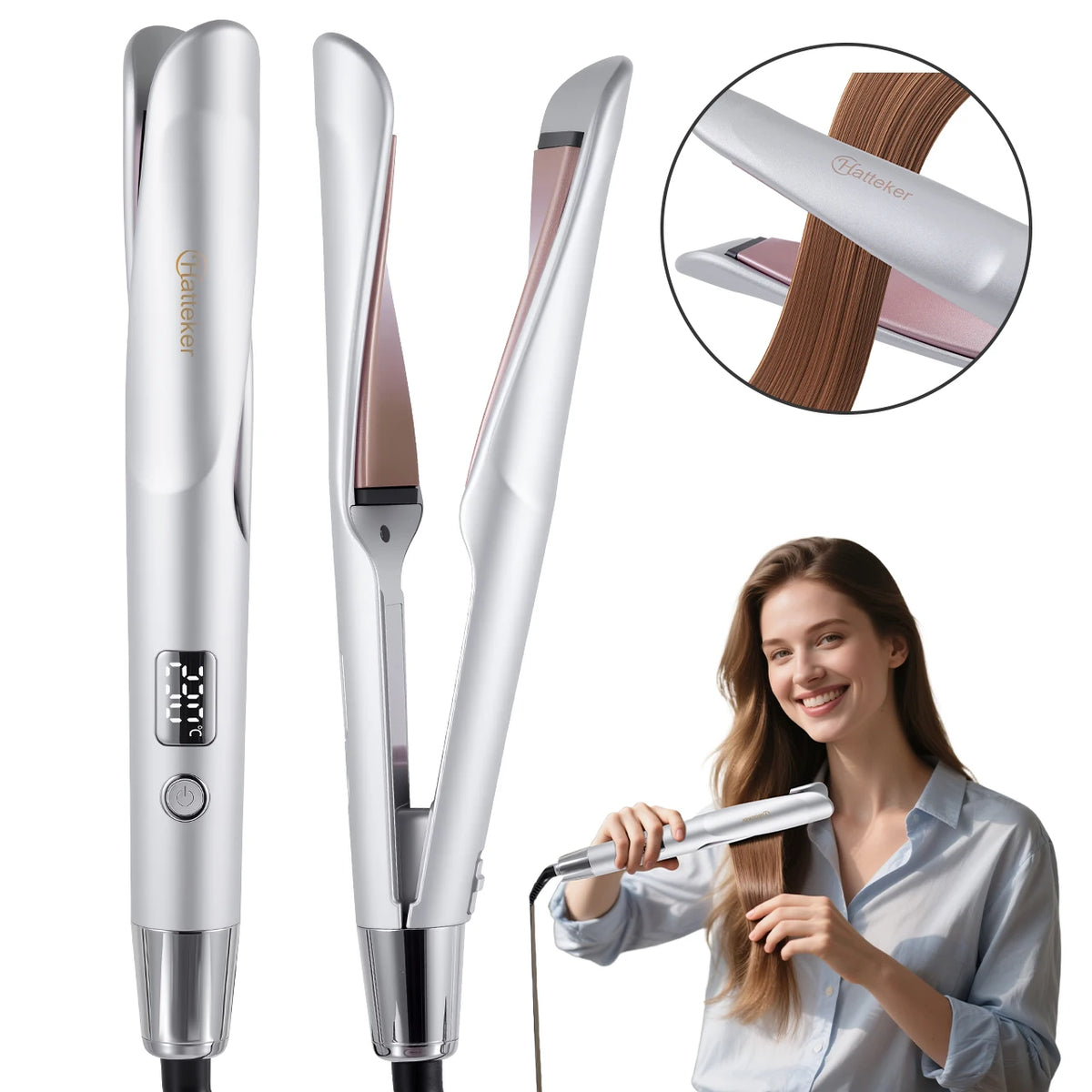 2-in-1 Hair Straightener & Curling Iron with Adjustable Heat