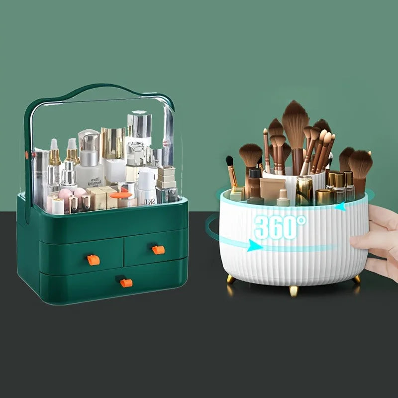 360° Rotating Makeup Organizer – Clear Cosmetic Storage Box