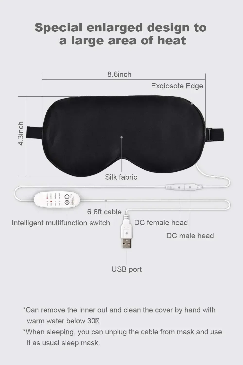 USB Heated Silk Eye Mask with Timer for Relaxing Eye Care