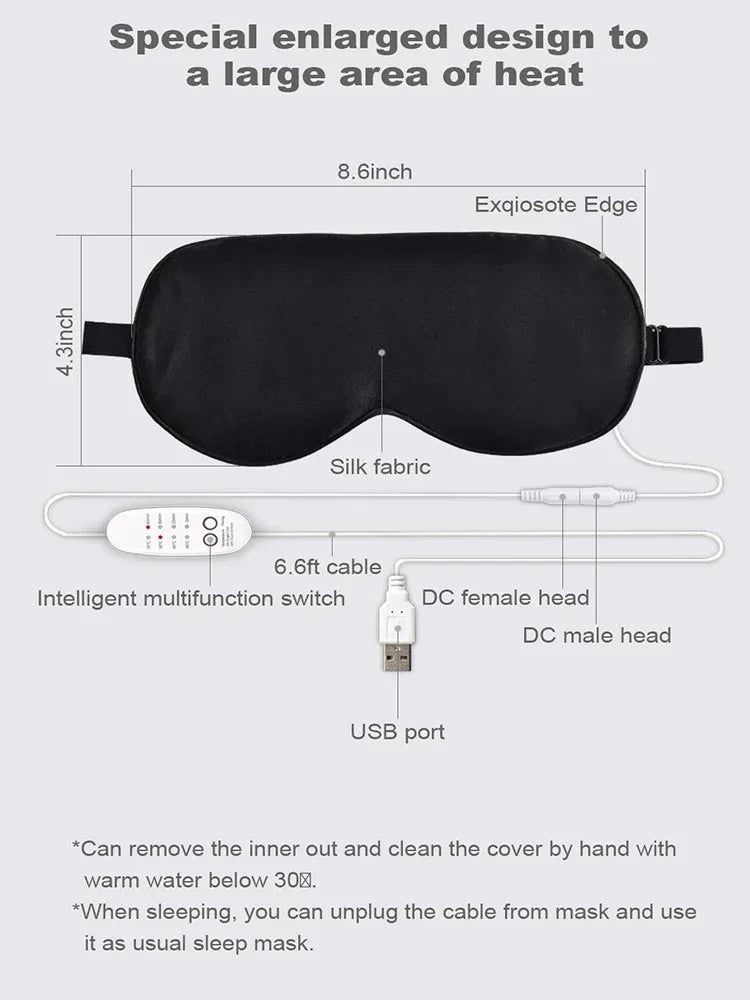 USB Heated Silk Eye Mask with Timer for Relaxing Eye Care