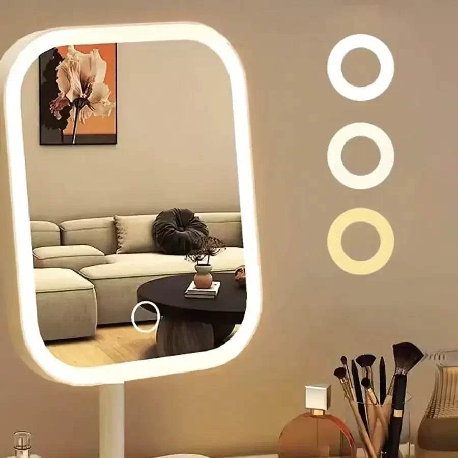 Foldable compact LED vanity mirror for makeup