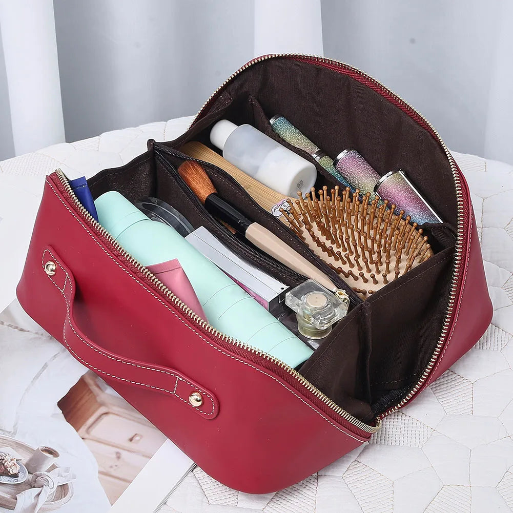 Genuine leather cosmetic bag for makeup and skincare