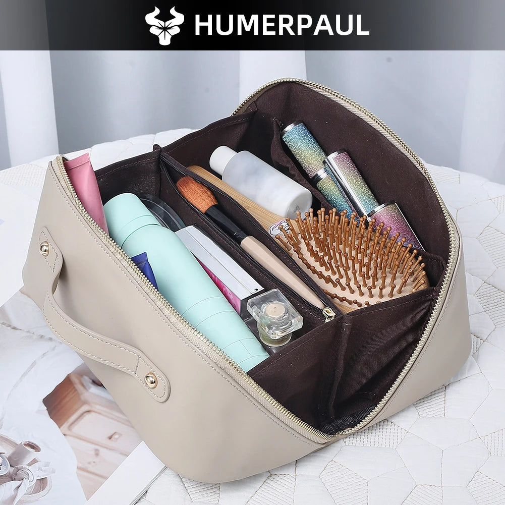 Genuine leather toiletry bag with spacious interior