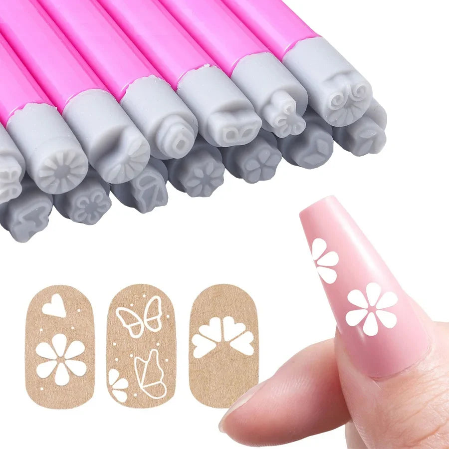 4 or 6 piece nail art stamp pen set with floral and butterfly designs
