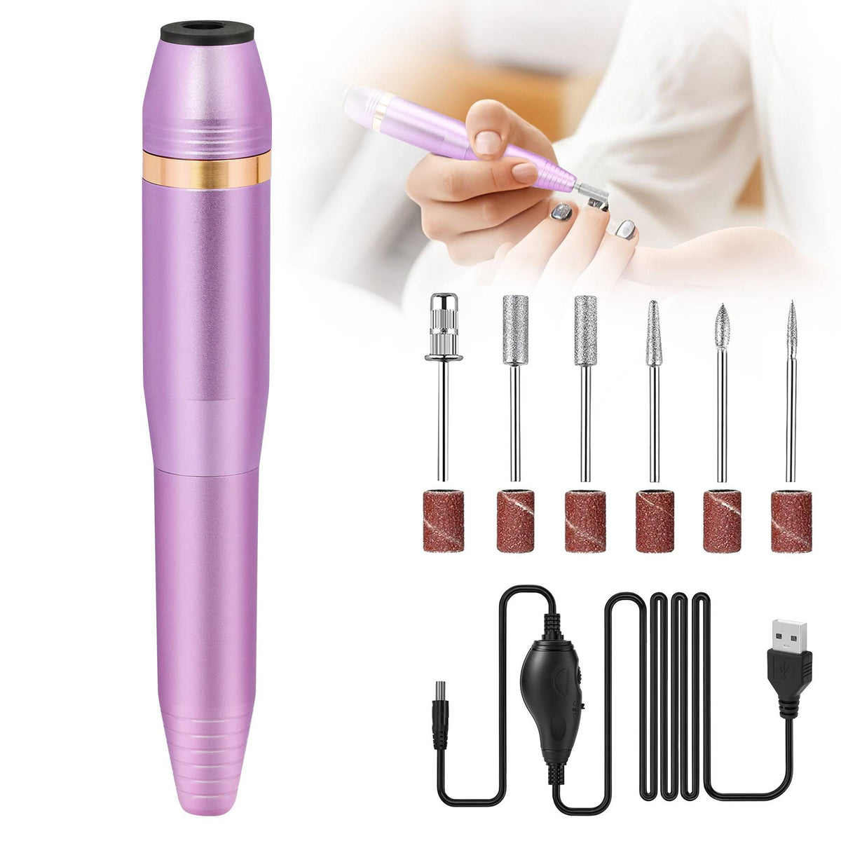 Portable electric nail drill kit for at-home manicure and pedicure