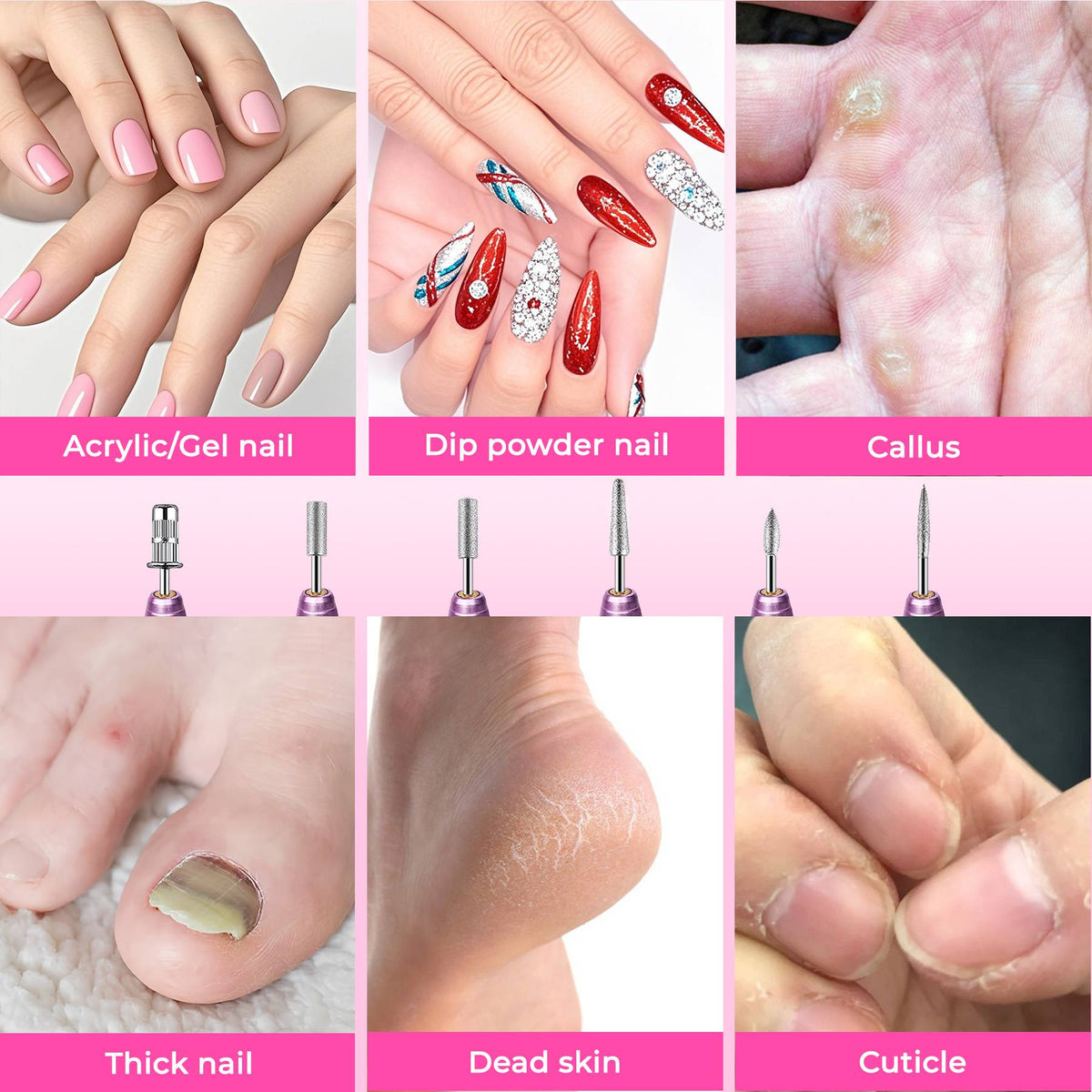 Portable nail drill kit with sanding bands and nail bits