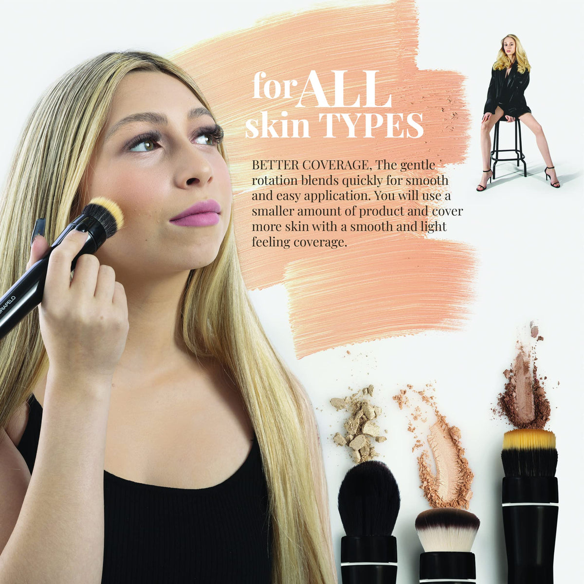 Electric foundation makeup brush designed for even-looking coverage