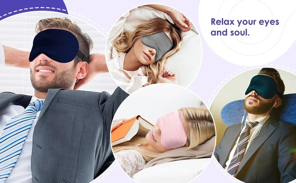 Soft silk heated sleep mask with adjustable headband
