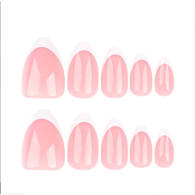 24-piece short almond French tip fake nail set