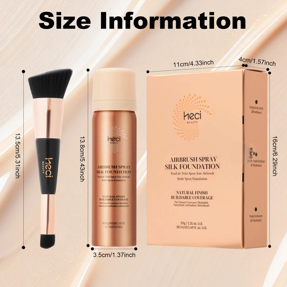 3-Color Spray Foundation with Brush – Buildable Full Coverage