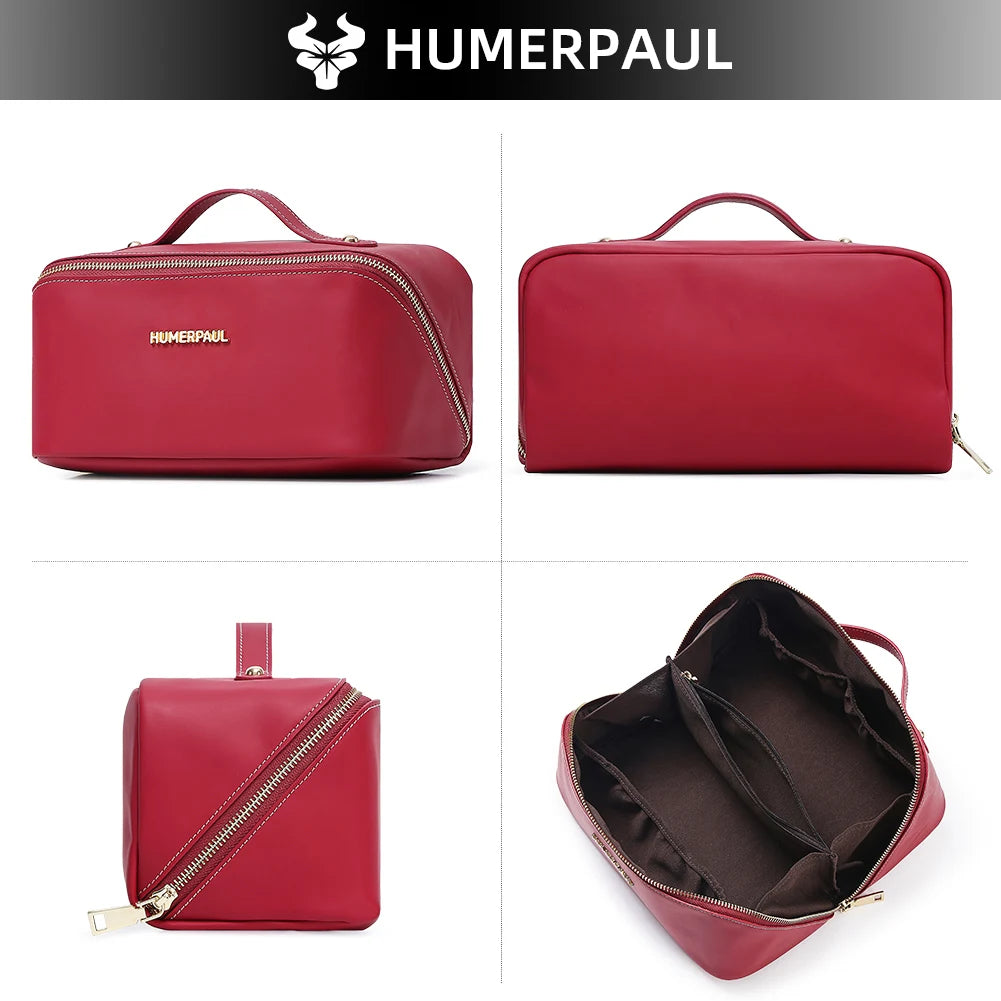 Genuine Leather Cosmetic Bag – Travel Makeup & Toiletry Organizer