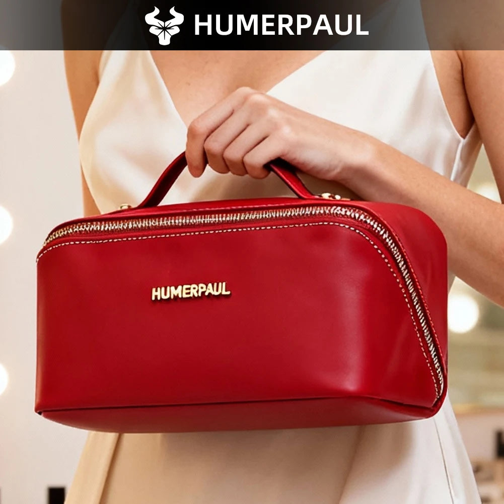 Genuine Leather Cosmetic Bag – Travel Makeup & Toiletry Organizer