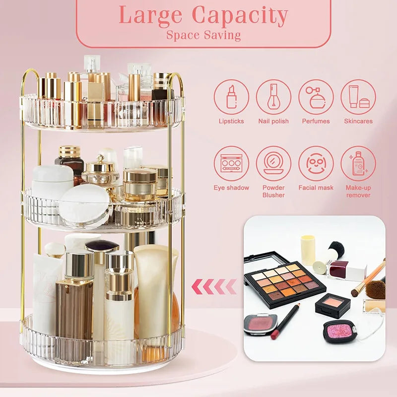 360° Rotating Makeup Organizer for Vanity & Skincare Storage
