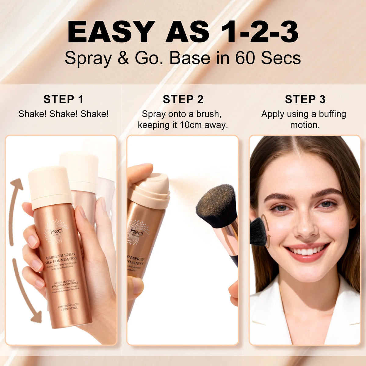 3-Color Spray Foundation with Brush – Buildable Full Coverage