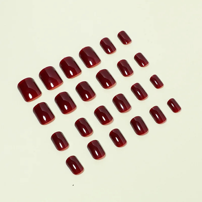 Wine Red Short Square Press-On Nails – 24pc Full Cover Set