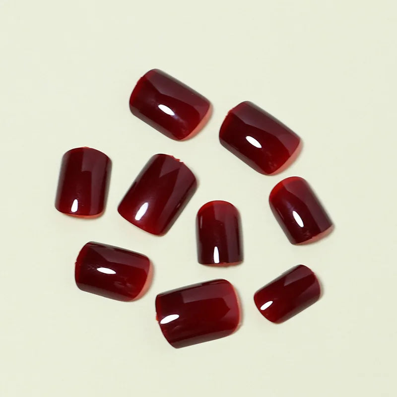 Wine Red Short Square Press-On Nails – 24pc Full Cover Set