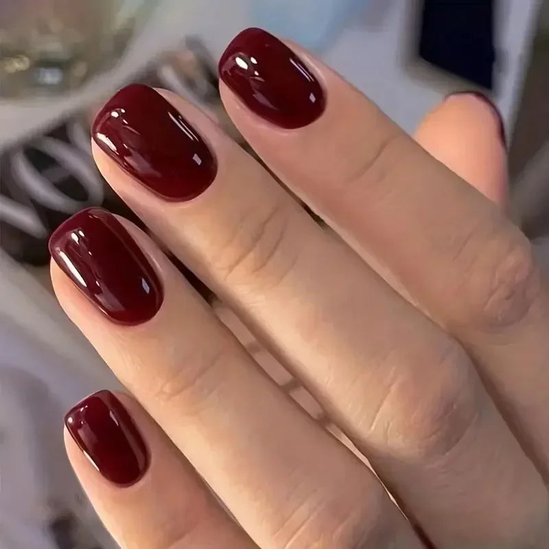 Wine Red Short Square Press-On Nails – 24pc Full Cover Set
