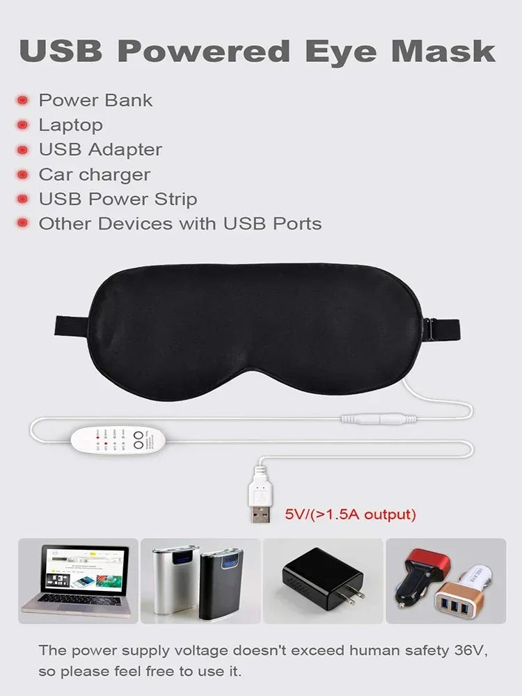 USB Heated Silk Eye Mask with Timer for Relaxing Eye Care