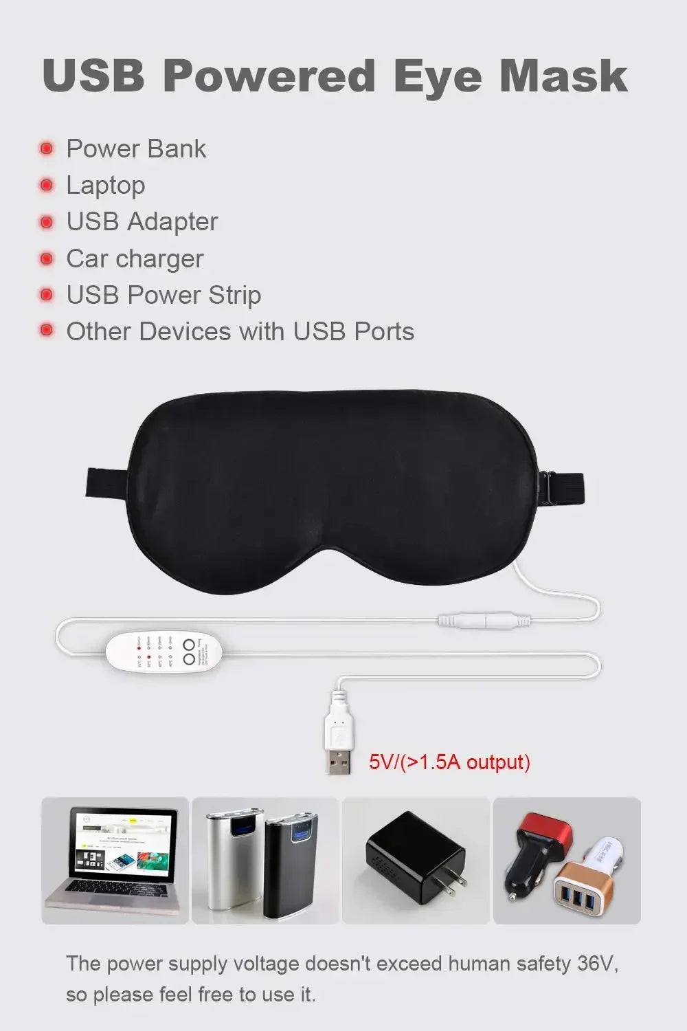 USB Heated Silk Eye Mask with Timer for Relaxing Eye Care