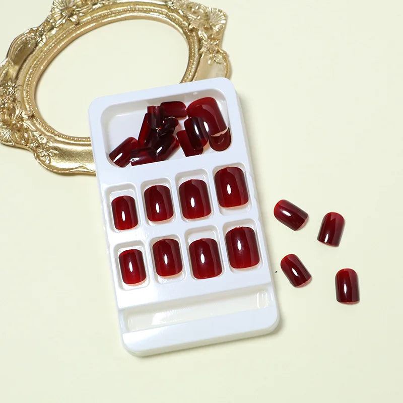 Wine Red Short Square Press-On Nails – 24pc Full Cover Set