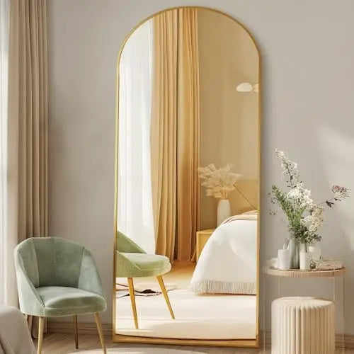 Arched full-length dressing mirror with integrated LED lighting