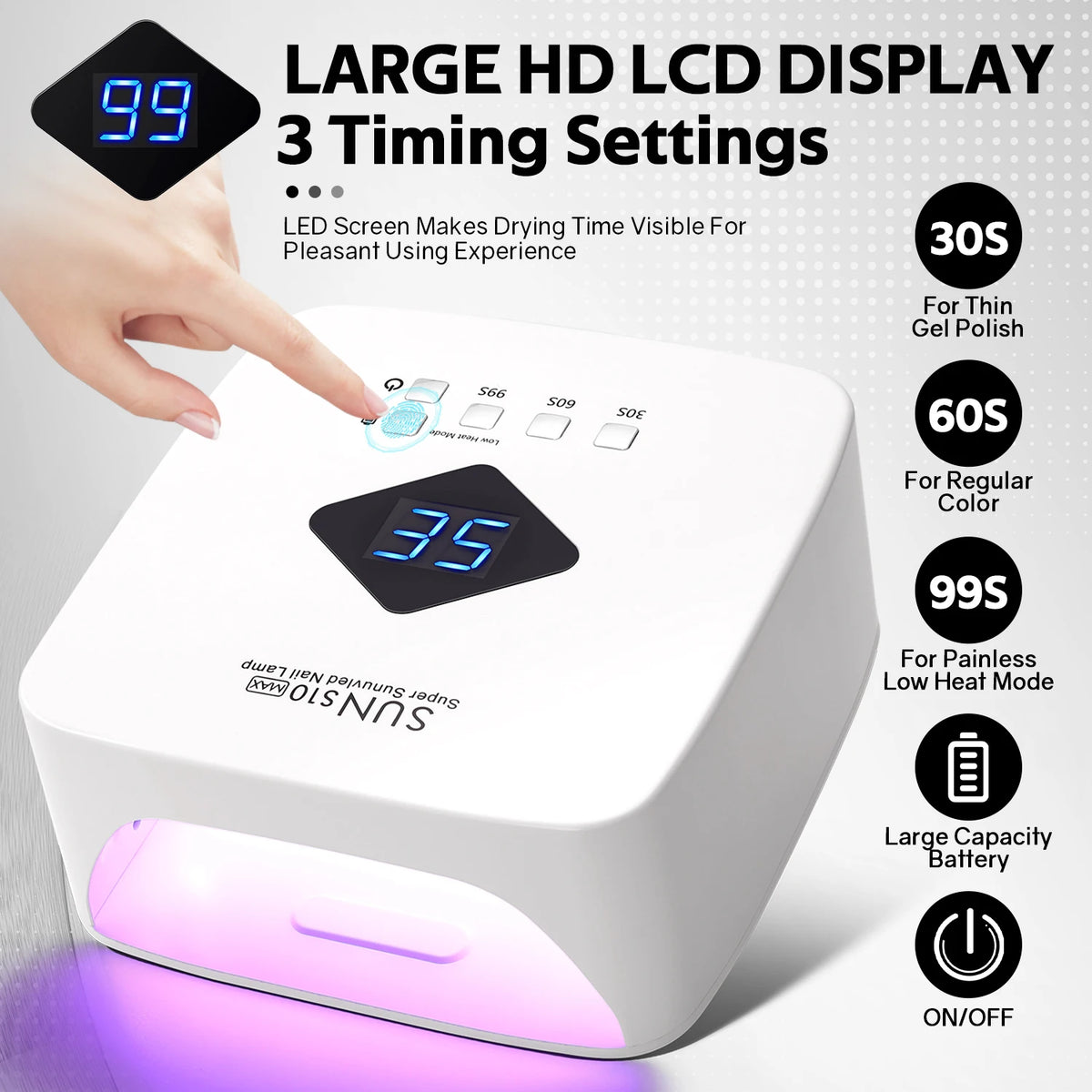 Cordless gel nail lamp with automatic hand sensor