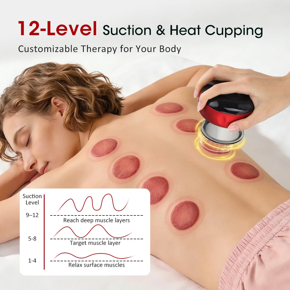 Electric body cupping massage device with LCD display