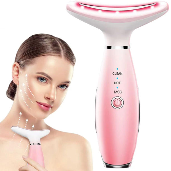 Pink facial and neck massager with heat