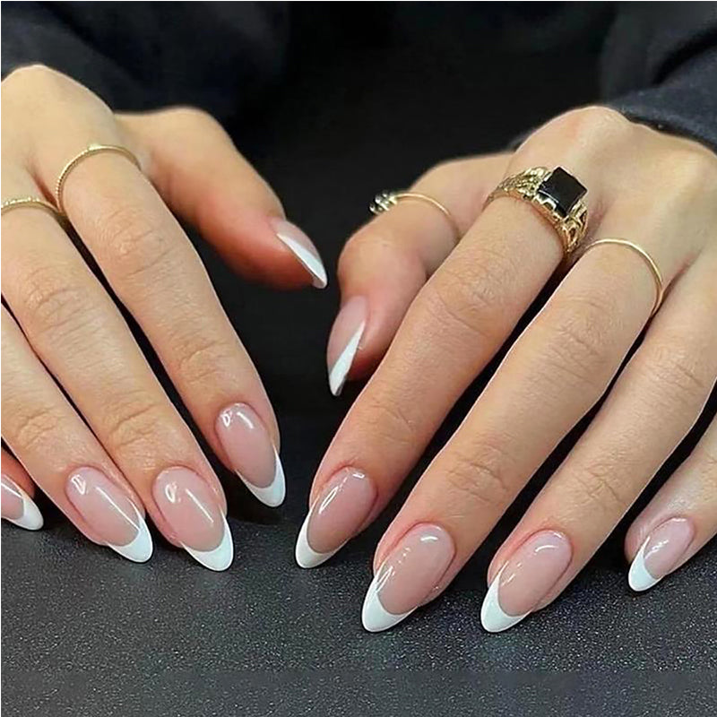 Minimalist French tip short almond press-on nails