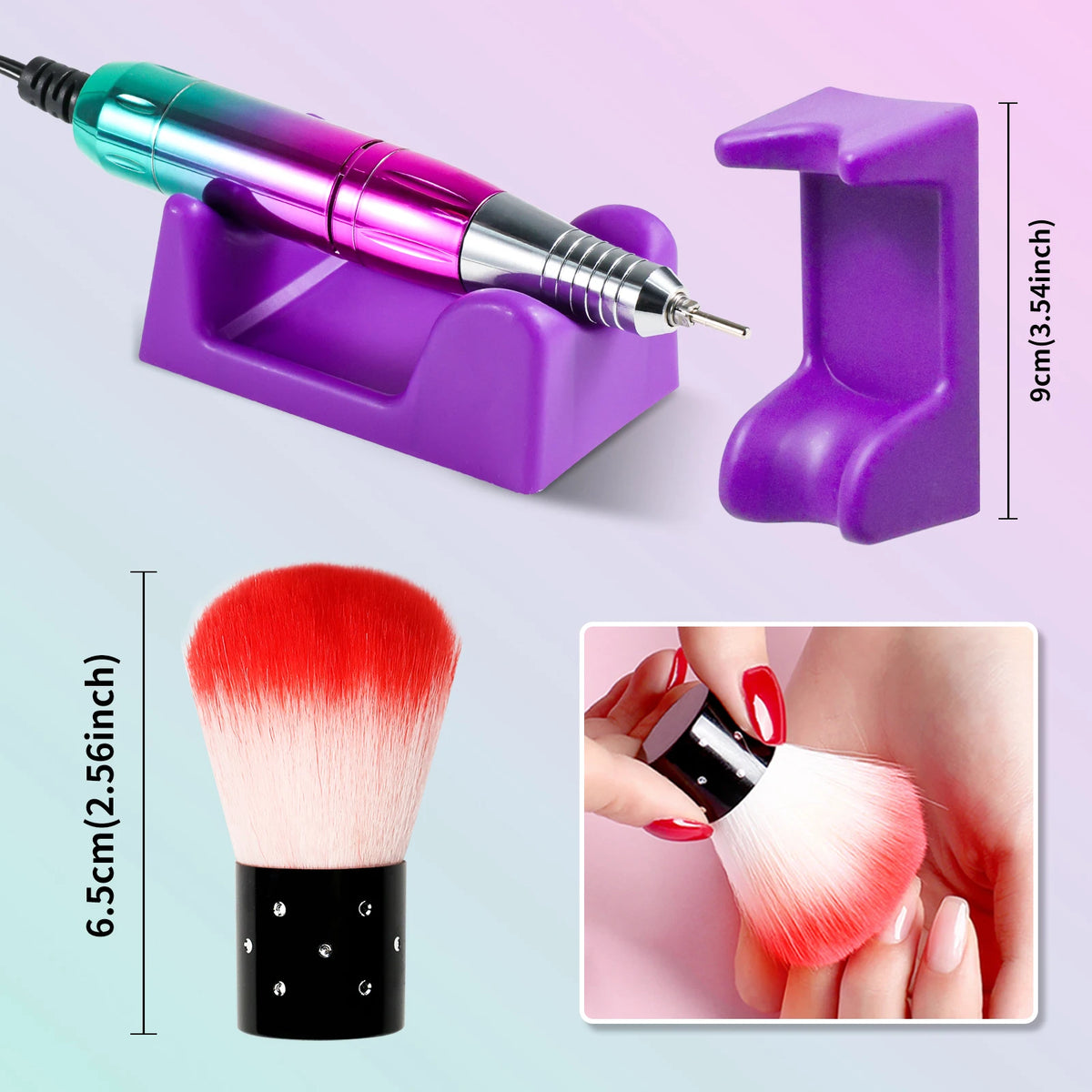 Rechargeable nail drill kit with multiple drill bits