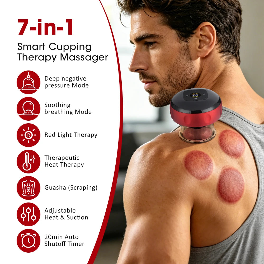 Rechargeable cupping massager with 12 suction levels