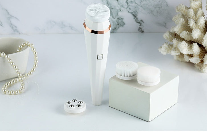Rechargeable facial cleansing brush with interchangeable heads