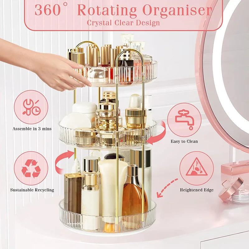 Rotating cosmetic organizer for makeup perfume and beauty products