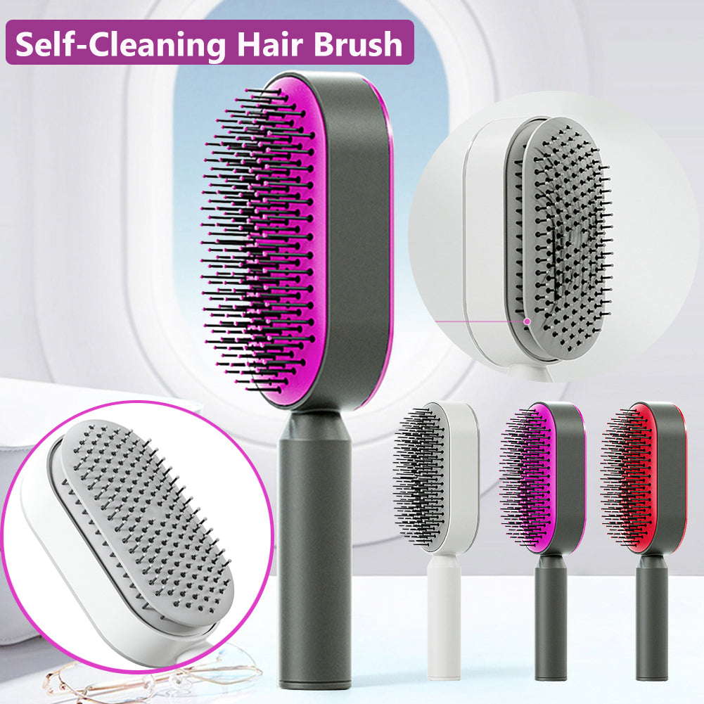 Self-cleaning scalp massage hair brush for easy detangling
